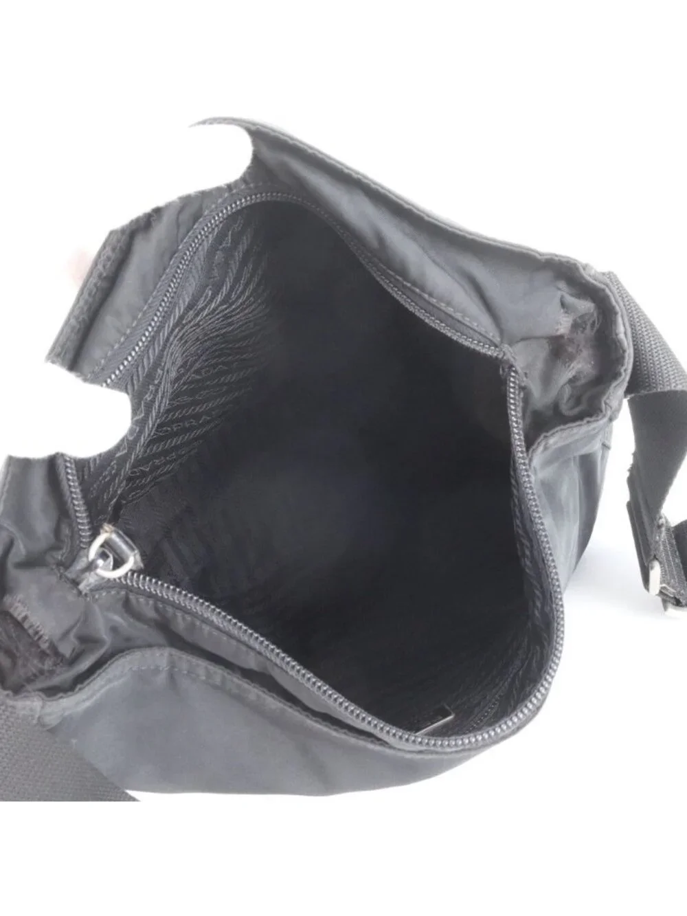 Prada Tessuto Nylon Triangle Logo Leather Shoulder Bag Crossbody Messenger Black